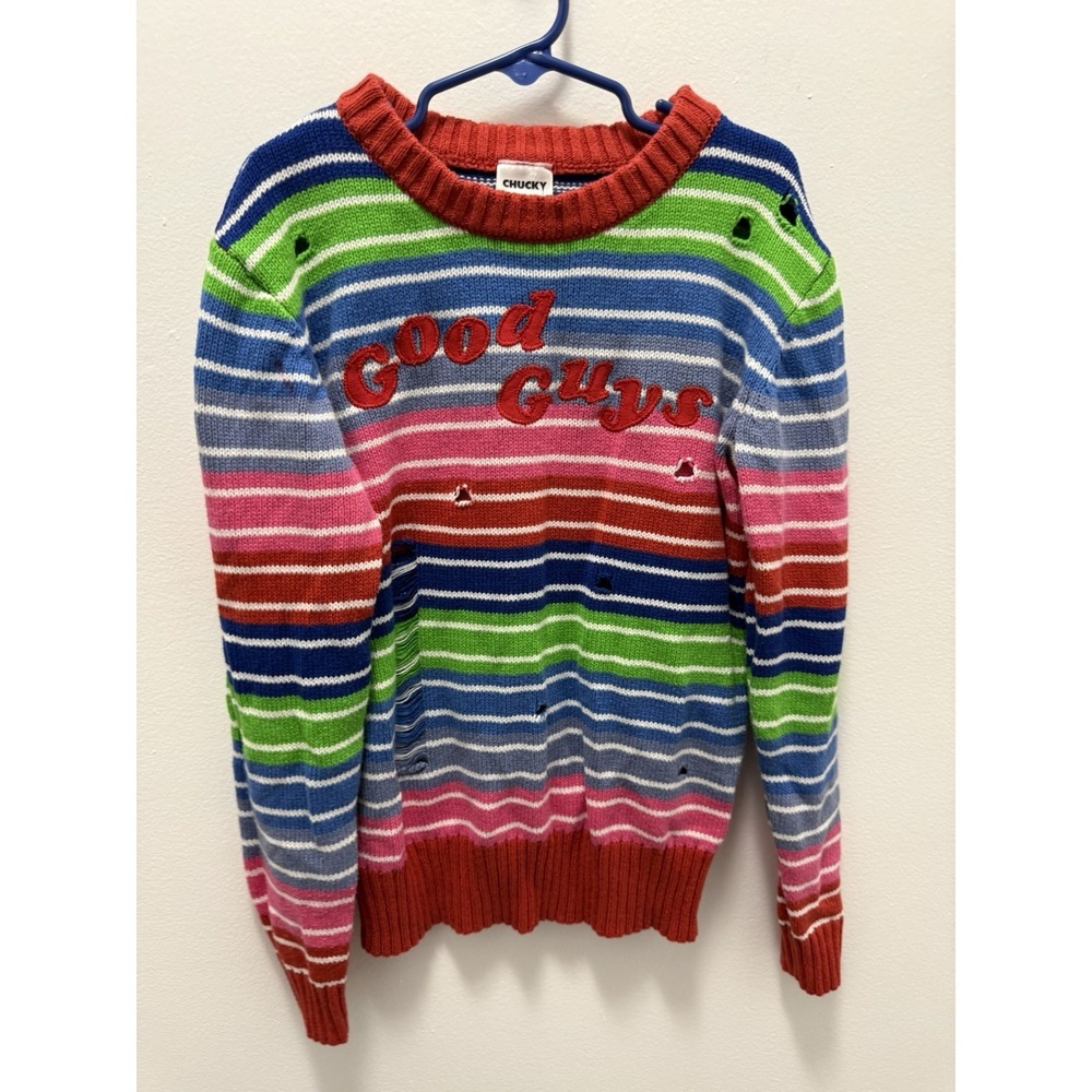 Chucky Good Guys Sweater Kids Size M Striped Horror Movie Costume Distressed